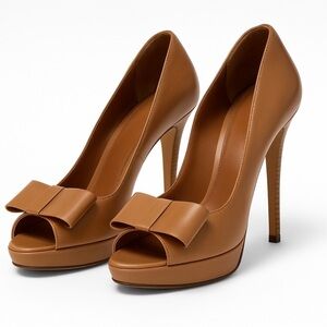 Elegant Tan High Heels with Bow Accent